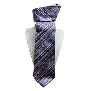 Men's Purple Striped Necktie DANIEL DE FASSON Standard 3.5" Wide 58" Long Tie